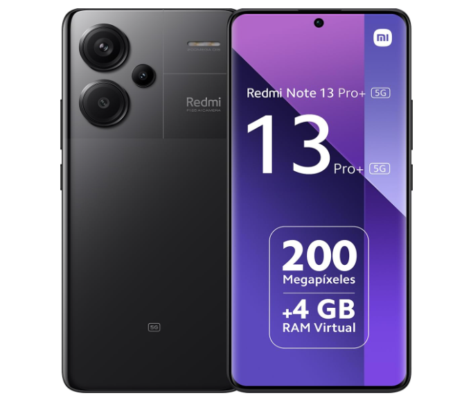 Xiaomi Redmi Note 13 Pro+ 5G 256GB Midnight Black – 8GB RAM, 200MP, AMOLED Curva 120Hz